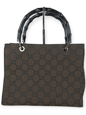 GUCCI Vintage Bamboo Handle GG Monogram Brown Canvas Tote Bag EUC Amazing!!!